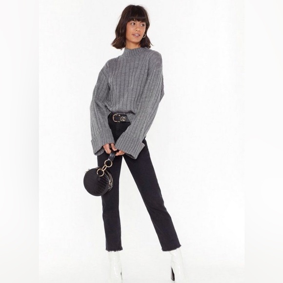 NWT Nast Gal You're Getting Warmer Ribbed High Neck Sweater grey M/L - Picture 8 of 12